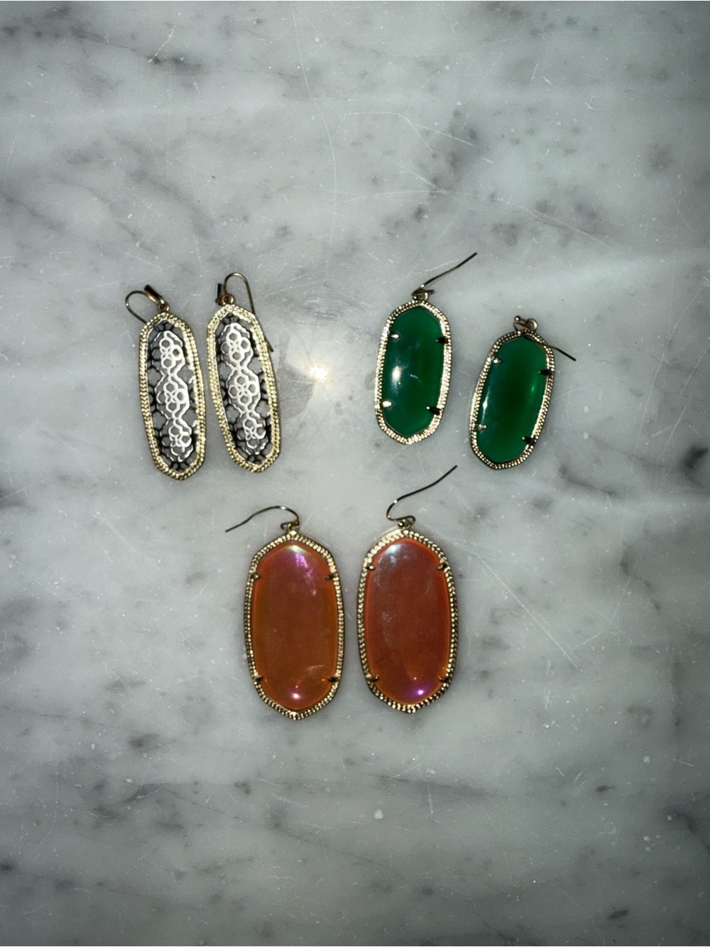 Kendra Scott- Gold-Trim Green, Orange, gold Oval Drop Earrings